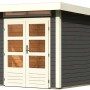 Karibu Gartenhaus Kumla, terragrau, mit Pultdach und Doppeltür. Holzhaus 200x200 cm.