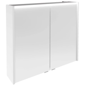 Fackelmann LED-Spiegelschrank Verona, 80 cm, 2-türig, Weiß Glanz. Spiegelschrank mit LED-Beleuchtung.