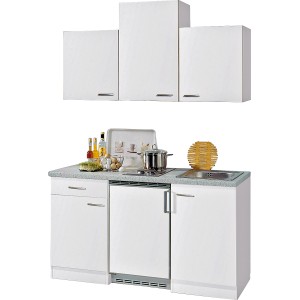 Flex-Well Küchenzeile Wito, 150 cm, Weiß: Miniküche mit Spüle, Kochfeld und Hängeschränken.