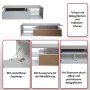 Zweifarbiges TV-Rack in Beton-Optik und Weiß mit offenen Ablagen, geschlossenen Staufächern und Kabelführung.