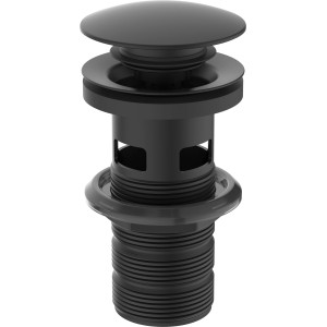 Ideal Standard Push-Open Ventil in Schwarz für Waschtisch mit Überlauf.