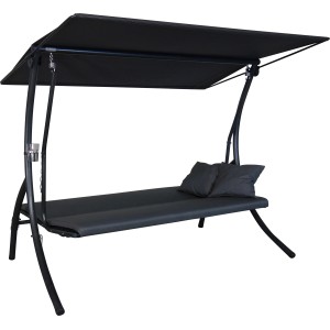 Anthrazitfarbene Angerer Hollywoodschaukel Motion Zip 3-Sitzer mit Sonnendach und Kissen.