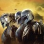 Komar Wandbild Star Wars The Mandalorian, Line Up, 30x40 cm, gelber Hintergrund.