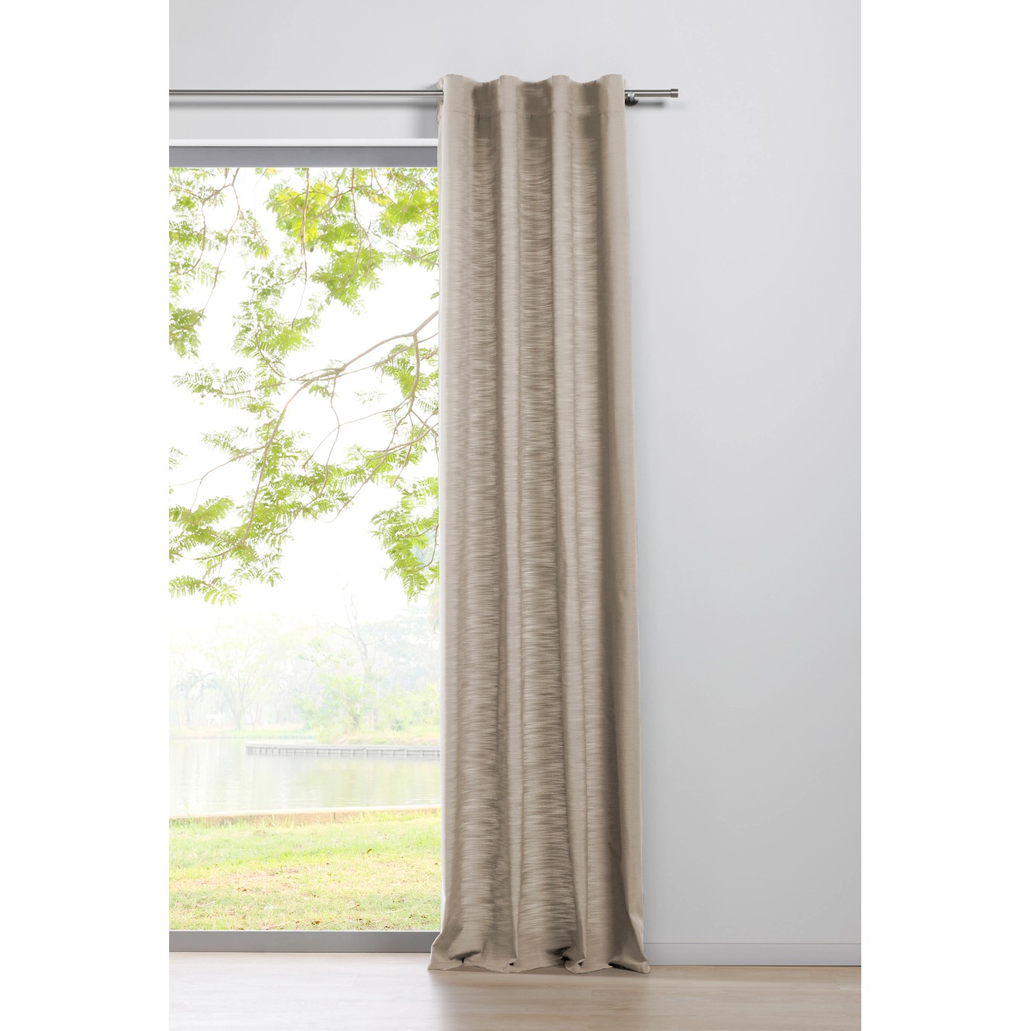 Mydeco Schlaufenschal Balance Beige, blickdichter Fenstervorhang mit Ösen, 135x245 cm.