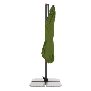 Geschlossener, rechteckiger, kiwi-farbener Doppler Ampelschirm 240x320 cm mit Drehfunktion auf Schirmständer.