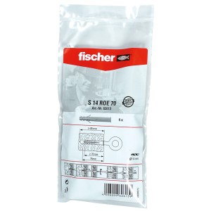 Fischer Dübel S 14 ROE 70, 4er-Packung, geeignet für Beton und Mauerwerk.