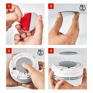 Montage des Magnetolink Magnetbefestigungs-Sets für Rauchmelder in 4 Schritten.