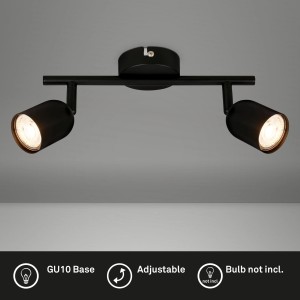 Schwarze, schwenkbare Brilo Deckenleuchte Tabo mit 2 Spots und GU10 Fassung.