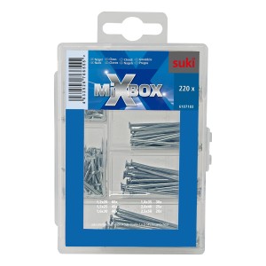 Suki Mixbox Mini Nägel, diverse Größen, silberfarben, in Sortimentsbox.