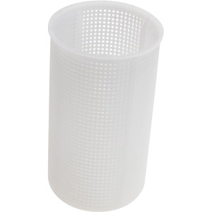 Weißer Siebkorb SPS für Poolskimmer, zylindrische Form mit feinen Löchern.