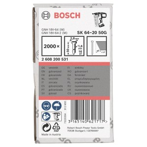 Bosch Stauchkopfnägel SK64-20, 50mm, verzinkt, 2000 Stück, für Tacker-Zubehör.