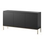 Schwarzes Selsey Sideboard Bemmi 150 cm mit 3 Türen und goldenen Metallbeinen. Moderne Kommode für Stauraum.