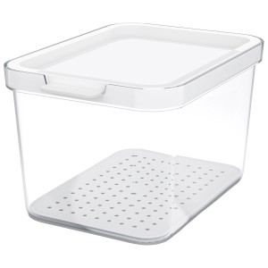 Weißer Rotho Kühlschrankorganizer Cauma 2,15 l mit transparentem Behälter und Deckel.