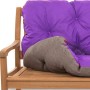 Violette Setgarden Bankauflage für 2-Sitzer Gartenbänke. Gestepptes Outdoor Sitz- und Rückenkissen auf Holzbank.