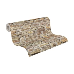 Rolle Vliestapete in Beige mit Naturstein Optik von A.S. Création, für dekorative Wandgestaltung.