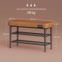 Braune Vasagle Schuhbank (80x30x50cm) mit zwei Ablagen für Schuhe.