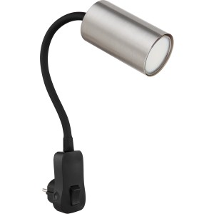 Schwarze Globo Wandlampe Robby mit Flexarm und Nickel-mattfarbenem Lampenkopf.