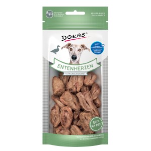 Dokas Hunde-Belohnungssnacks Entenherzen, gefriergetrocknet, 22g Packung.