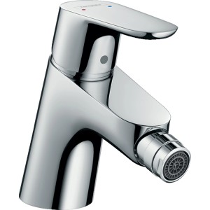 Hansgrohe Focus Bidetarmatur Chrom mit Push-Open Ablaufgarnitur.