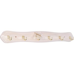 Weiße Siro Schlüsselleiste aus Kiefernholz mit 6 messingfarbenen Haken und Befestigungsmaterial.