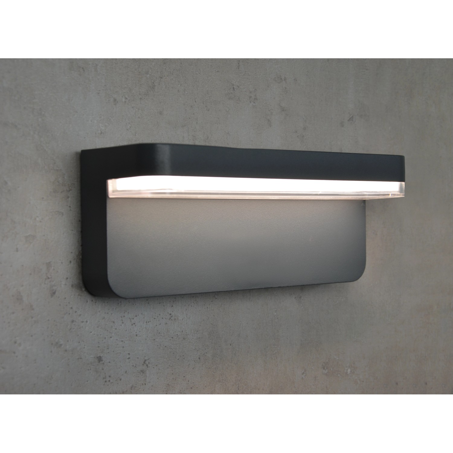 Moderne, anthrazitfarbene E2 Elektro LED-Wandleuchte RIDOS für den Außenbereich, 7W, 1000lm, IP44.