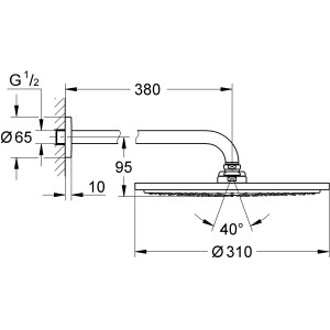 Technische Zeichnung: Grohe Rainshower Cosmopolitan 310 Kopfbrause-Set, Warm Sunset, Maße und Details.
