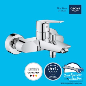 Grohe QuickFix Start Wannenarmatur für Wandmontage, Chrom. Einhebelmischer für Badewanne.