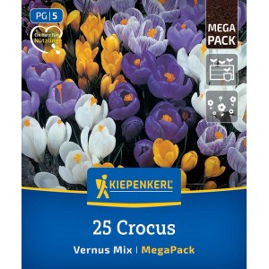 Kiepenkerl Gartenkrokusmischung Mega-Pack, 25 Blumenzwiebeln. Bunte Krokusse in Weiß, Gelb, Lila, Flieder. Lockt Nützlinge an.