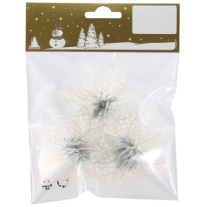 Weihnachtsdeko: 3 weiße Glitzerblumen zum Basteln für festliche Akzente.