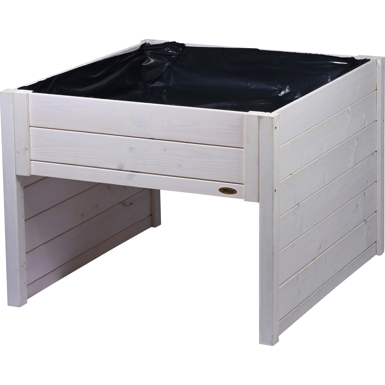 Weiße Dobar Mährobotergarage mit Pflanzkasten, Kiefernholz, ca. 56x73x79cm (HxBxT).