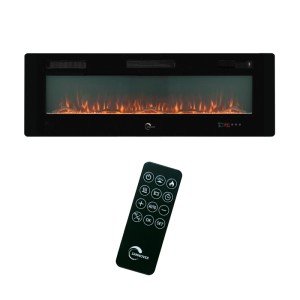Schwarzer Sannover Elektrokamin Valtaia Plat 152 cm mit LED-Flammeneffekt und Fernbedienung.