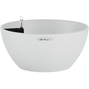Lechuza Cubeto Stone 30 Pflanzgefäß, Quarzweiß, Ø 30 cm. Pflanzschale mit Erd-Bewässerungs-System.