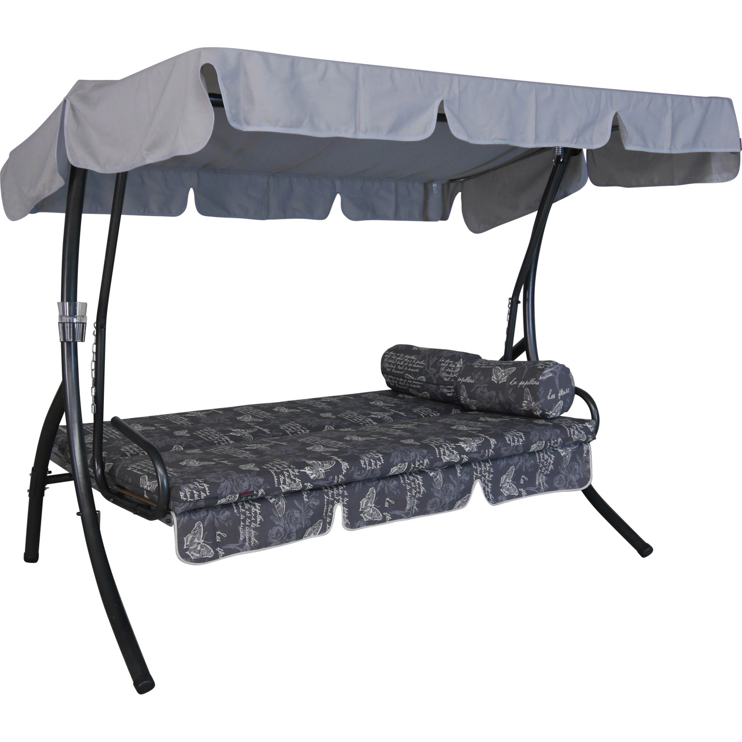 Graue Angerer Hollywoodschaukel Trend Schmetterling 3-Sitzer mit Liegefunktion und Sonnendach.