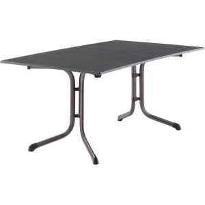 Quadratischer, klappbarer Gartentisch von Sieger in Grau/Eisengrau, 95x165 cm.