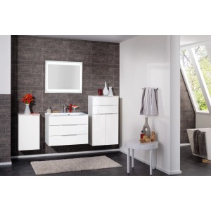 Fackelmann Kara Bad-Hochschrank, weiß, 61 cm breit, mit Schubladen und Stauraum für Badezimmer.