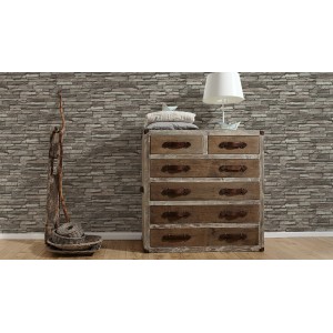 Graue A.S. Creation Vliestapete Dekora Natur 6 mit Steinmuster an der Wand.