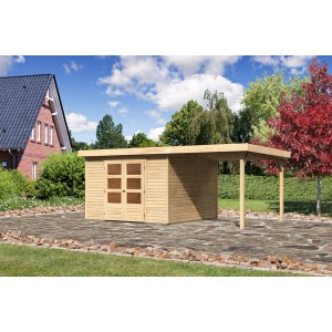 Karibu Holz-Gartenhaus Boras, unbehandelt, mit Anbau. Gartenhaus aus Holz.