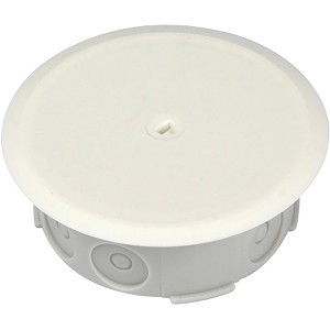 Weiße Düwi Abzweigdose, rund, für Unterputzmontage, mit Deckel. Spritzwassergeschützt.