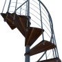Minka Spindeltreppe Venezia Smart, Walnuss-Holzstufen, graues Metallgeländer, spiralförmig.