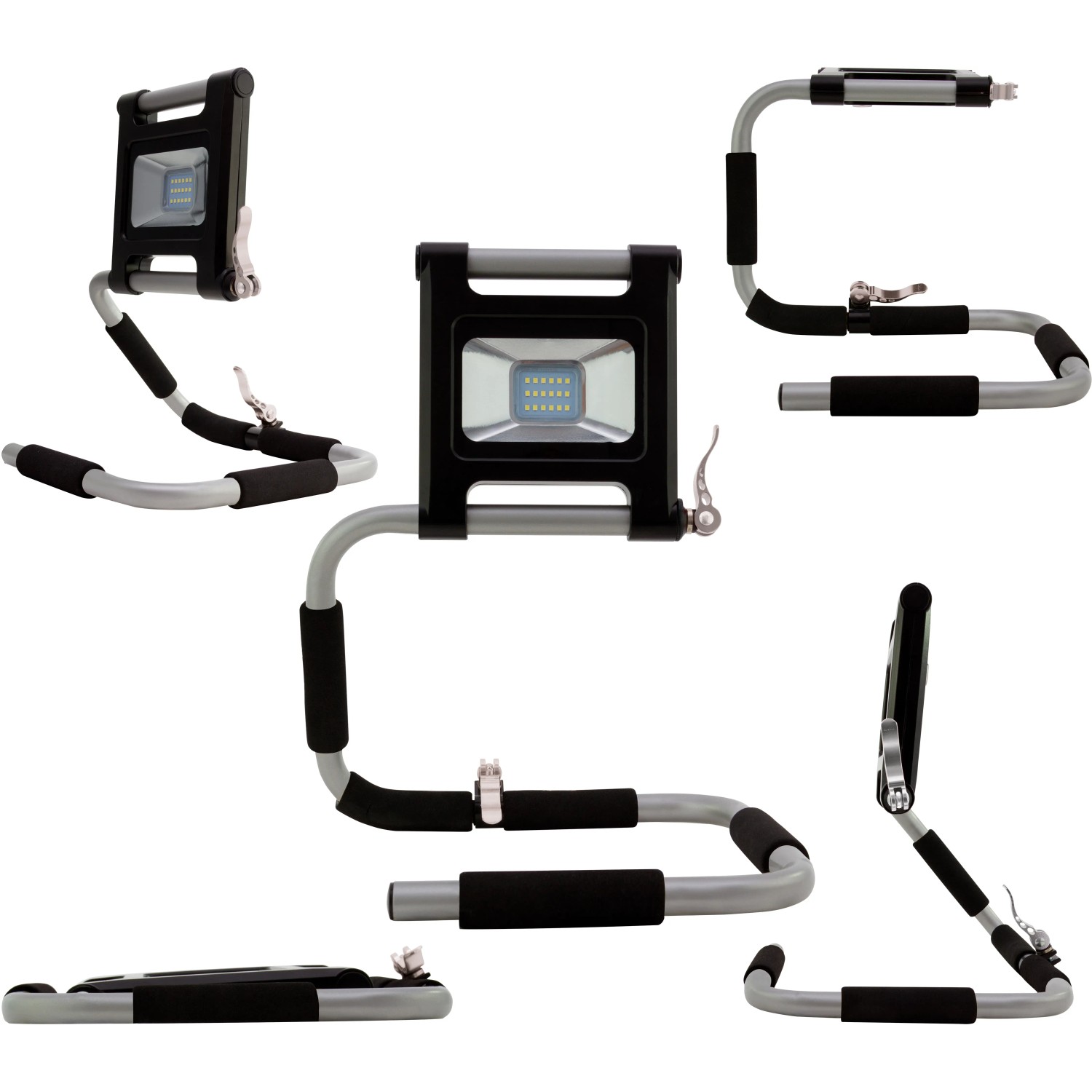 REV Ritter Akku-LED-Arbeitsleuchte Flex 18W, flexibler, verstellbarer Ständer, schwarz-silber