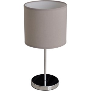 Graue Näve Tischleuchte New York mit Chromfuß und Stoffschirm. Design-Tischlampe.