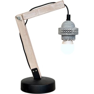 Graue Tischleuchte Rossa VI im Design mit Holz- und Metallelementen.