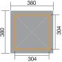Grundriss der Weka Gartenoase 651 (380x380 cm) mit Maßangaben.