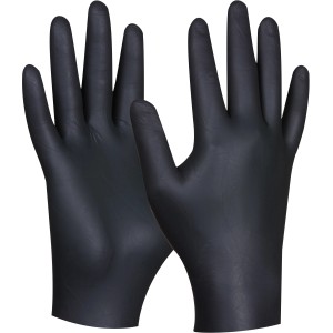 Schwarze Gebol Einweghandschuhe aus Nitril, Größe M, 80 Stück, für Reinigungs- und Lebensmittelarbeiten.