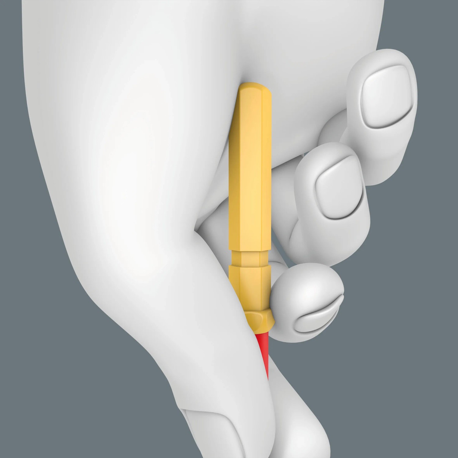 Hand hält Wera Schraubendreher aus dem 7-teiligen Werkzeug-Set Kraftform Kompakt Universal Tool Finder.
