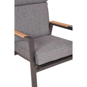 Detailansicht: Grauer Garden Pleasure Stapelstuhl Barletta mit Armlehnen aus Holz, 2er-Set.