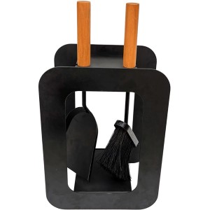 Firefix Kaminbesteck, 3-teilig, Stahl schwarz mit Holzgriffen, Zubehör für Kamin und Ofen.