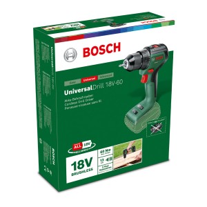 Bosch 18V Akku-Bohrschrauber UniversalDrill 18V-60 Solo im Karton.