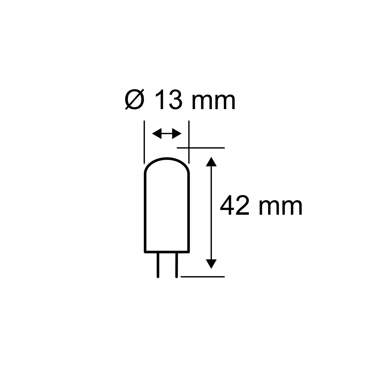 Technische Zeichnung Paulmann G9 Leuchtmittel, 40W, Maße: 13x42mm, für Speziallampen.