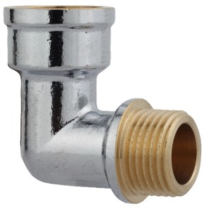Kirchhoff Winkel 90° aus Chrom, 1/2 Zoll IG x 1/2 Zoll AG, für Gewindefittings.